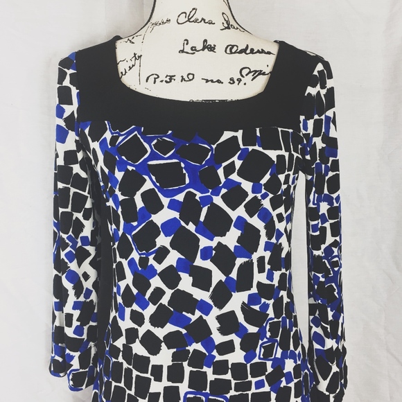 Lily Long Sleeved Black/Blue/White Dress Sz Small - Picture 4 of 5